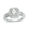 Thumbnail Image 1 of 6.5mm Cushion-Cut Lab-Created White Sapphire and 0.23 CT. T.W. Diamond Octagonal Frame Engagement Ring in 10K White Gold