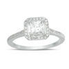 Thumbnail Image 1 of 4.3mm Princess-Cut Lab-Created White Sapphire and 0.15 CT. T.W. Diamond Frame Engagement Ring in 10K White Gold