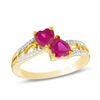 5.0mm Heart-Shaped Lab-Created Ruby and Diamond Accent Mirrored Split Shank Scroll Ring in 10K Gold