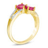 Thumbnail Image 1 of 5.0mm Heart-Shaped Lab-Created Ruby and Diamond Accent Mirrored Split Shank Scroll Ring in 10K Gold