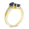 Thumbnail Image 1 of 5.0mm Heart-Shaped Lab-Created Blue Sapphire and Diamond Accent Mirrored Split Shank Scroll Ring in 10K Gold