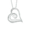 Thumbnail Image 0 of 4.0mm Lab-Created White Sapphire and Diamond Accent Swirling Tilted Heart Pendant in Sterling Silver