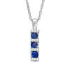 Thumbnail Image 0 of 3.0mm Lab-Created Blue Sapphire and Diamond Accent Linear Three Stone Bar Pendant in 10K White Gold