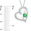 Thumbnail Image 1 of Oval Lab-Created Emerald and 0.09 CT. T.W. Diamond Tilted Heart with "MOM" Pendant in Sterling Silver