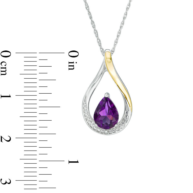 Pear-Shaped Amethyst and Diamond Accent Teardrop Pendant in Sterling Silver and 10K Gold