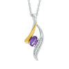 Thumbnail Image 0 of Oval Amethyst and Diamond Accent Abstract Wishbone Pendant in Sterling Silver and 10K Gold