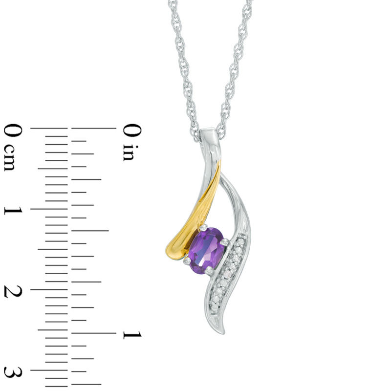 Oval Amethyst and Diamond Accent Abstract Wishbone Pendant in Sterling Silver and 10K Gold
