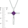Thumbnail Image 1 of 5.0mm Princess-Cut Amethyst and Diamond Accent Tri-Sides Cross Pendant in Sterling Silver