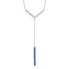 Thumbnail Image 1 of Lab-Created Blue Sapphire and 0.09 CT. T.W. Diamond Linear Bar "Y" Necklace in Sterling Silver - 21"