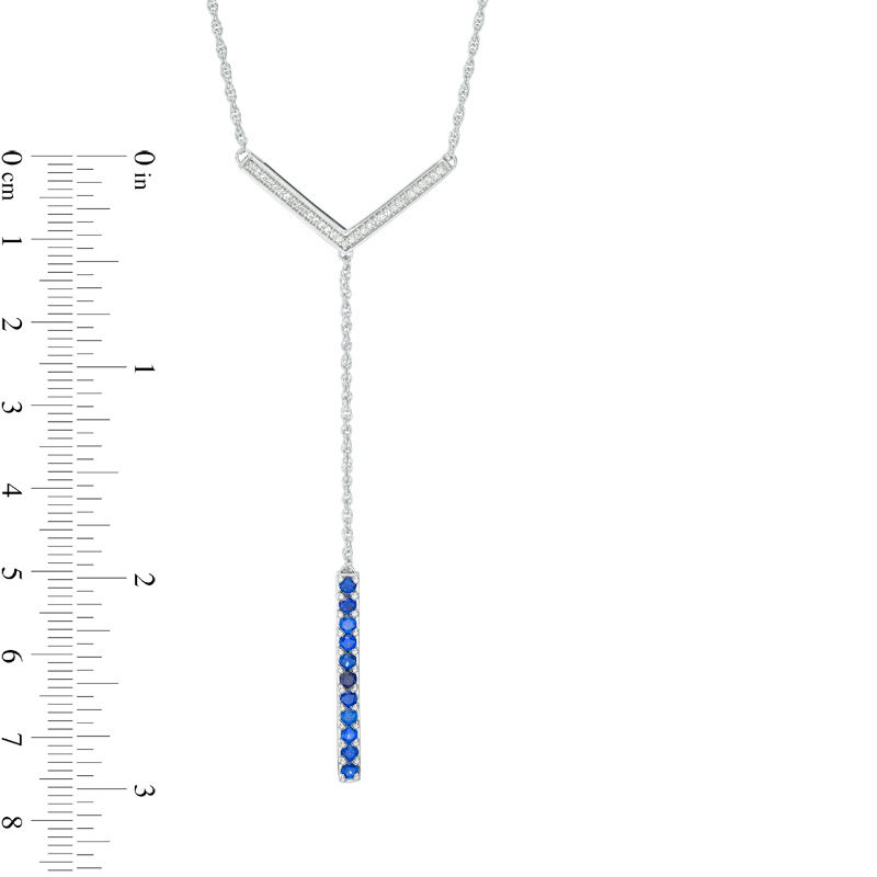 Main Image 2 of Lab-Created Blue Sapphire and 0.09 CT. T.W. Diamond Linear Bar "Y" Necklace in Sterling Silver - 21"