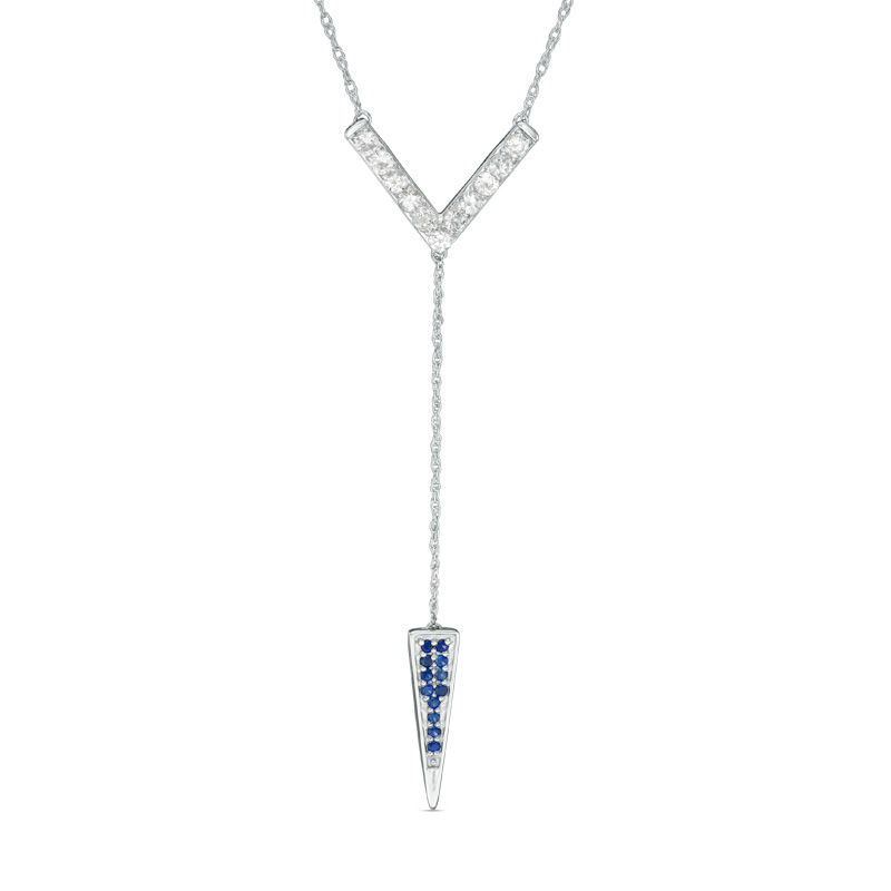 Lab-Created Blue and White Sapphire "Y" Necklace in Sterling Silver - 20.75"|Peoples Jewellers