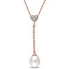 Thumbnail Image 0 of 8.0 - 8.5mm Baroque Cultured Freshwater Pearl and Diamond Accent Heart "Y" Necklace in 10K Rose Gold