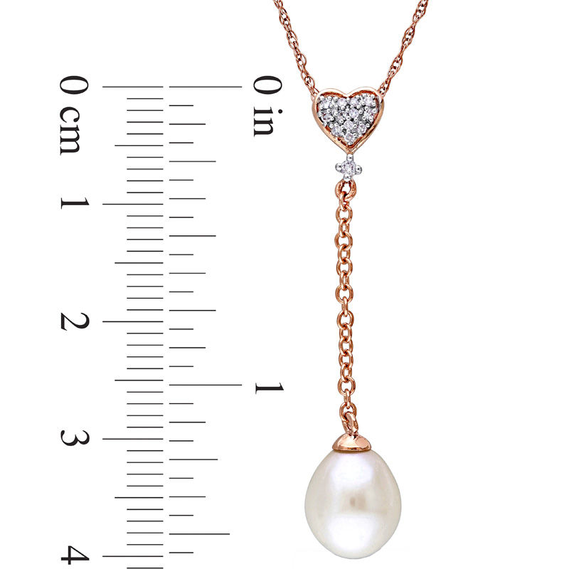 8.0 - 8.5mm Baroque Cultured Freshwater Pearl and Diamond Accent Heart "Y" Necklace in 10K Rose Gold
