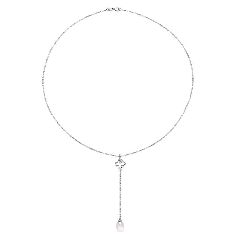8.0-8.5mm Baroque Freshwater Cultured Pearl and White Topaz Clover "Y" Pendant in Sterling Silver
