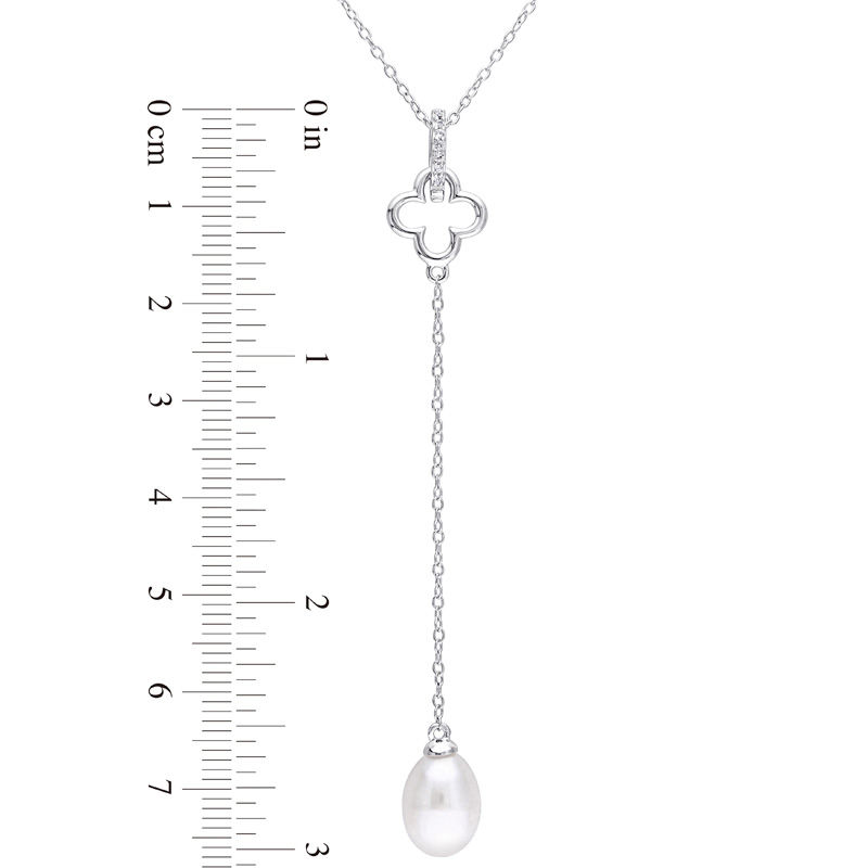 8.0-8.5mm Baroque Cultured Freshwater Pearl and White Topaz Clover "Y" Pendant in Sterling Silver