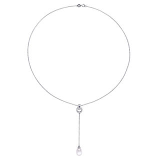 8.0-8.5mm Baroque Freshwater Cultured Pearl and White Topaz Buckle "Y" Pendant in Sterling Silver