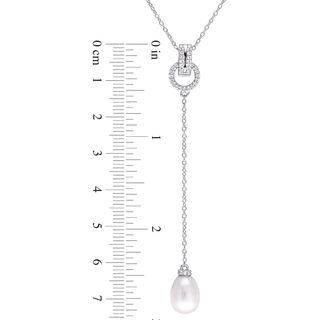 8.0-8.5mm Baroque Freshwater Cultured Pearl and White Topaz Buckle "Y" Pendant in Sterling Silver