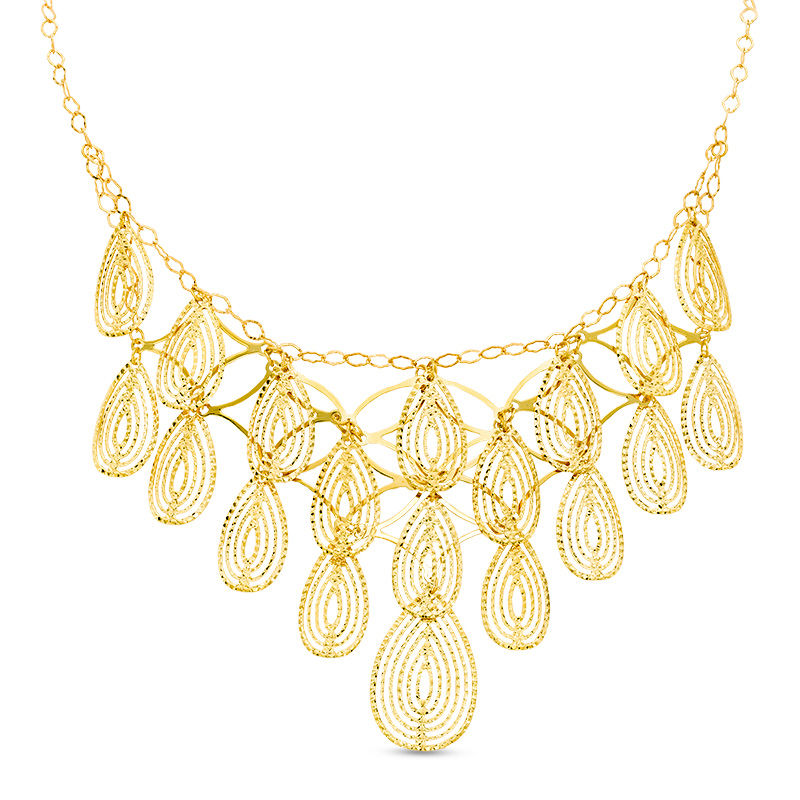 Made in Italy Diamond-Cut Multi-Teardrop Bib Necklace in 10K Gold - 19"|Peoples Jewellers