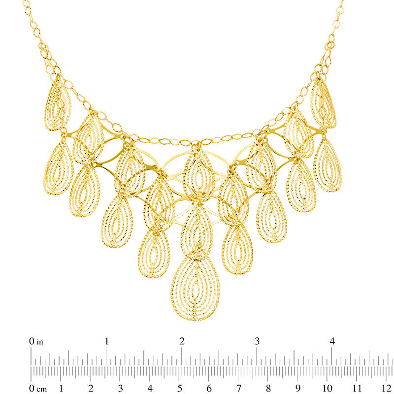 Main Image 2 of Made in Italy Diamond-Cut Multi-Teardrop Bib Necklace in 10K Gold - 19"