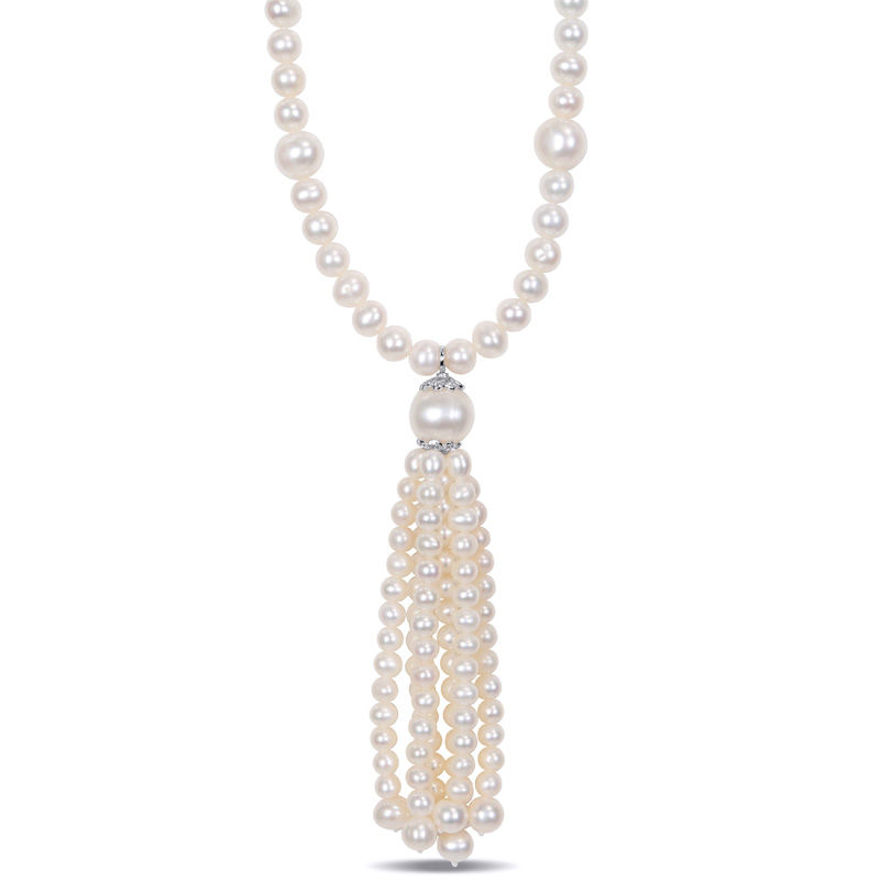 4.5 - 11.0mm Cultured Freshwater Pearl Tassel Strand Necklace with Sterling Silver Clasp - 30"