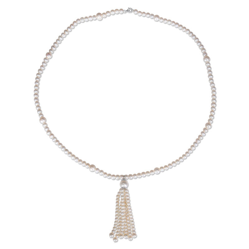 4.5 - 11.0mm Cultured Freshwater Pearl Tassel Strand Necklace with Sterling Silver Clasp - 30"