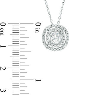 5.0mm Lab-Created White Sapphire Double Frame Pendant in Sterling Silver
