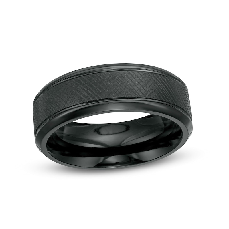 Men's 8.0mm Textured Wedding Band in Tantalum with Black Ion-Plate – Size 10