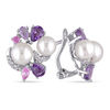 Thumbnail Image 0 of Cultured Freshwater Pearl, Amethyst and Lab-Created Pink and White Sapphire Cluster Earrings in Sterling Silver