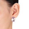 Thumbnail Image 1 of Cultured Freshwater Pearl, Amethyst and Lab-Created Pink and White Sapphire Cluster Earrings in Sterling Silver