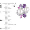 Thumbnail Image 2 of Cultured Freshwater Pearl, Amethyst and Lab-Created Pink and White Sapphire Cluster Earrings in Sterling Silver