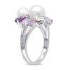 Thumbnail Image 2 of Freshwater Cultured Pearl, Amethyst and Lab-Created Pink and White Sapphire Cluster Ring in Sterling Silver