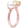 Thumbnail Image 2 of 8.0-8.5mm Freshwater Cultured Pearl and Cushion-Cut Lemon Quartz Doublet Open Ring in Sterling Silver with Rose Rhodium