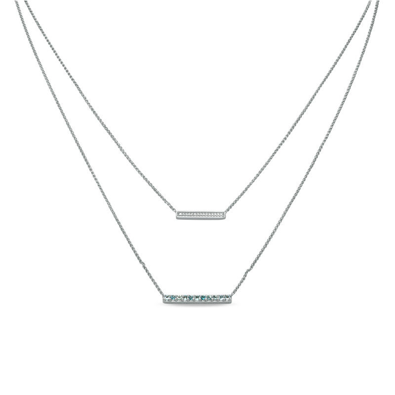 Aquamarine and Diamond Accent Double Strand Bar Necklace in Sterling Silver|Peoples Jewellers
