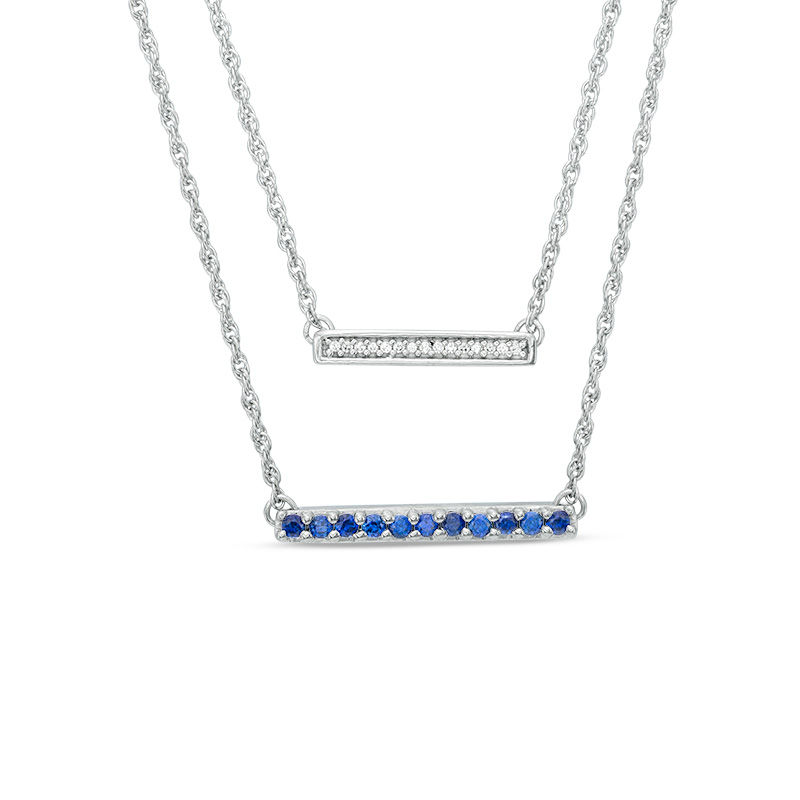 Lab-Created Blue Sapphire and Diamond Accent Double Strand Bar Necklace in Sterling Silver|Peoples Jewellers