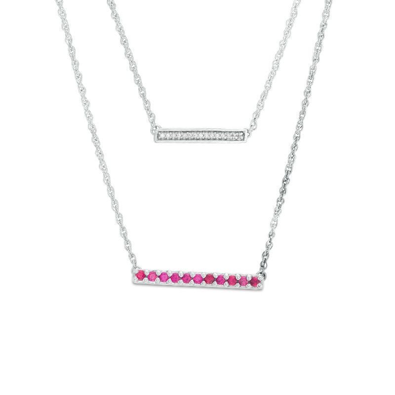 Lab-Created Ruby and Diamond Accent Double Strand Bar Necklace in Sterling Silver|Peoples Jewellers