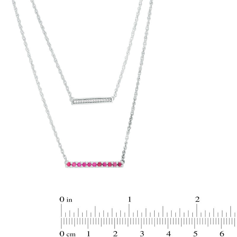 Lab-Created Ruby and Diamond Accent Double Strand Bar Necklace in Sterling Silver