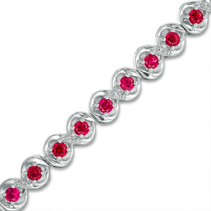 3.0mm Lab-Created Ruby and Diamond Accent Cascading Tennis Bracelet in Sterling Silver - 7.5"|Peoples Jewellers