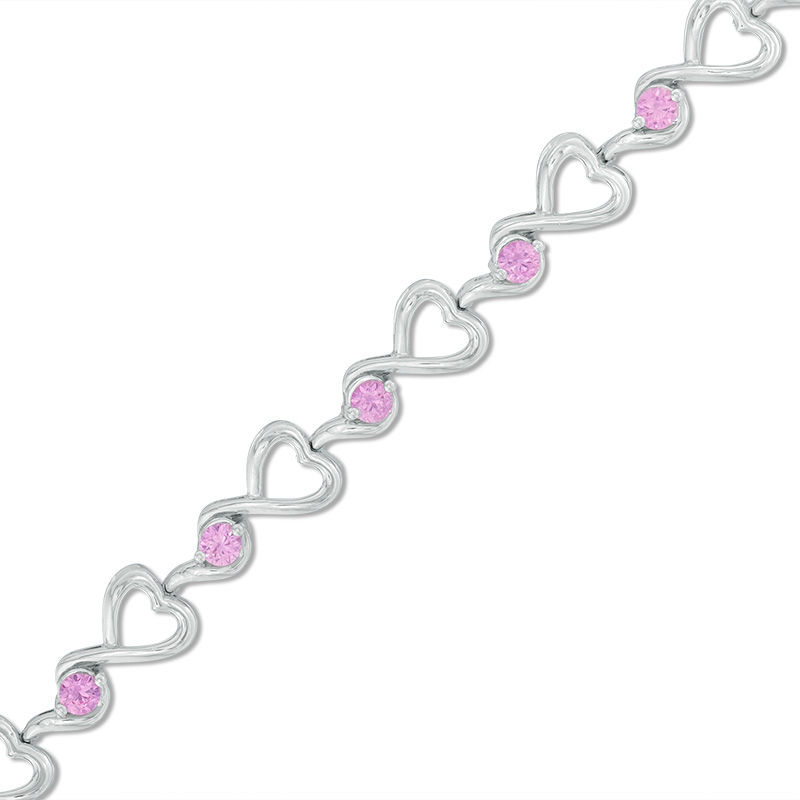 3.0mm Lab-Created Pink Sapphire Cascading Hearts Bracelet in Sterling Silver - 7.5"|Peoples Jewellers