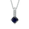 Thumbnail Image 1 of 6.0mm Cushion-Cut Lab-Created Blue Sapphire and Diamond Accent Drop Pendant in 10K White Gold
