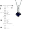Thumbnail Image 2 of 6.0mm Cushion-Cut Lab-Created Blue Sapphire and Diamond Accent Drop Pendant in 10K White Gold