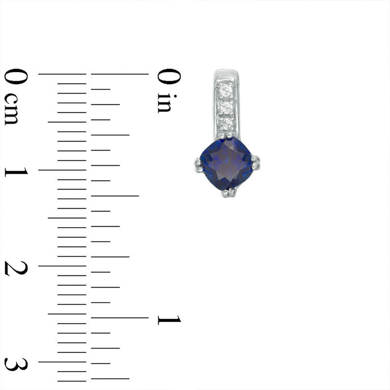 Main Image 2 of 5.0mm Cushion-Cut Lab-Created Blue Sapphire and Diamond Accent Drop Earrings in 10K White Gold