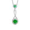 Thumbnail Image 0 of 6.0mm Lab-Created Emerald and 0.11 CT. T.W. Diamond Frame Pendulum Pendant in Sterling Silver