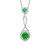 Thumbnail Image 1 of 6.0mm Lab-Created Emerald and 0.11 CT. T.W. Diamond Frame Pendulum Pendant in Sterling Silver
