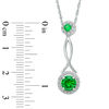 Thumbnail Image 1 of 6.0mm Lab-Created Emerald and 0.11 CT. T.W. Diamond Frame Pendulum Pendant in Sterling Silver