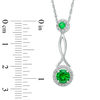 Thumbnail Image 2 of 6.0mm Lab-Created Emerald and 0.11 CT. T.W. Diamond Frame Pendulum Pendant in Sterling Silver
