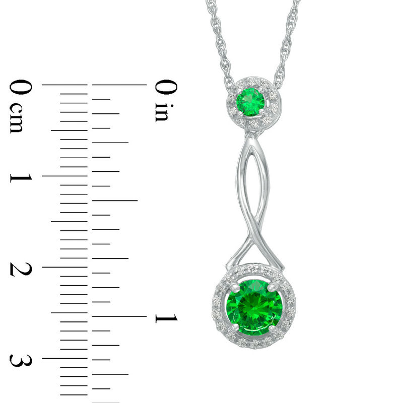 6.0mm Lab-Created Emerald and 0.11 CT. T.W. Diamond Frame Pendulum Pendant in Sterling Silver