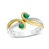 Thumbnail Image 0 of Lab-Created Emerald and Diamond Accent Split Shank Bypass Ring in Sterling Silver and 10K Gold