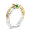 Thumbnail Image 1 of Lab-Created Emerald and Diamond Accent Split Shank Bypass Ring in Sterling Silver and 10K Gold