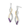 Thumbnail Image 0 of Amethyst and Diamond Accent Three Stone Infinity Drop Earrings in Sterling Silver and 10K Gold