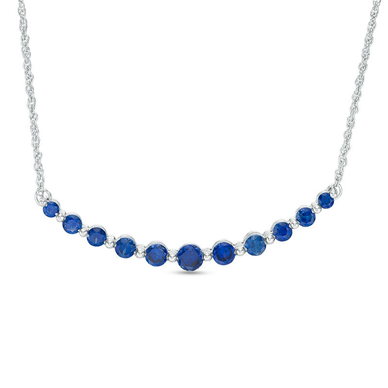 Graduated Lab-Created Blue Sapphire Curved Bar Necklace in Sterling ...